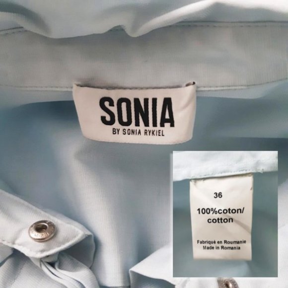 SONIA RYKIEL 100% Cotton Light Blue Pretty Triple Bow Blouse Top Button Collar - Picture 8 of 12